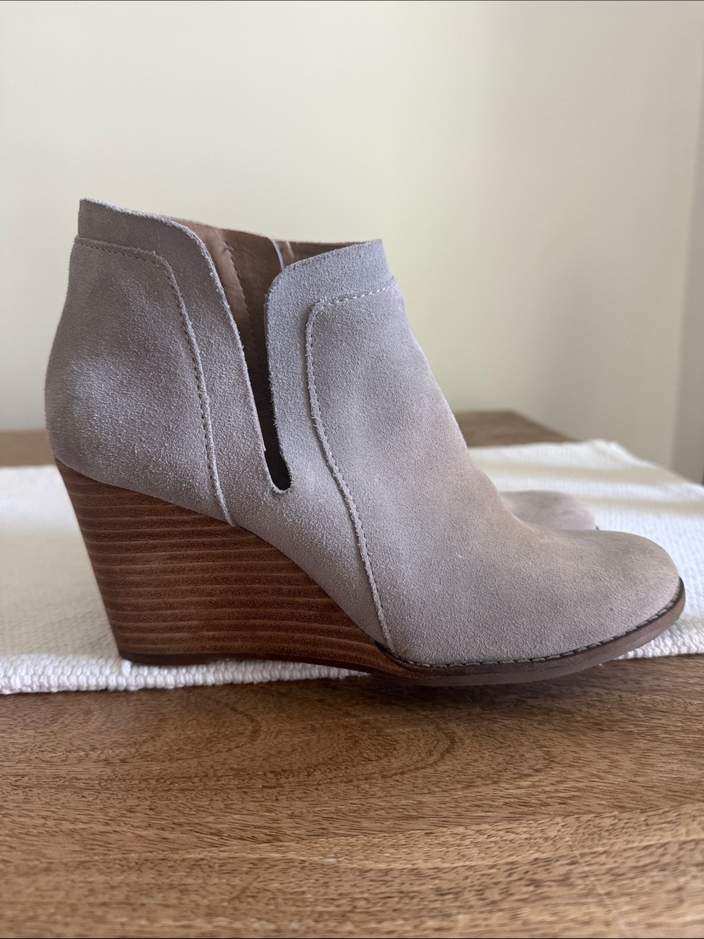 Lucky Brand Suede Wedge Ankle Boot in Light Gray